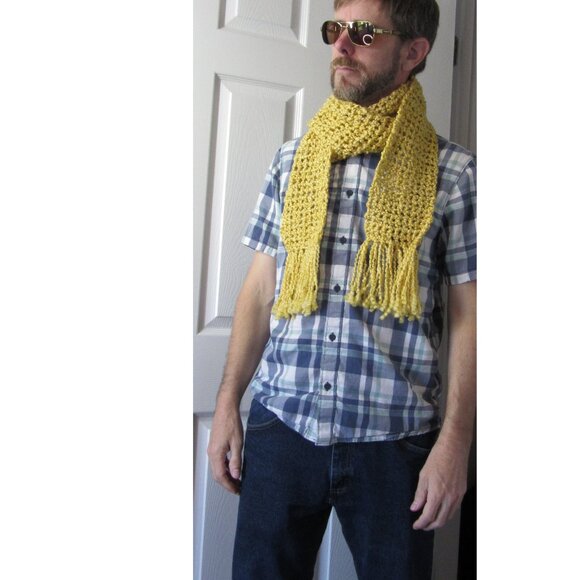 Holiday Gold Scarf 79x5 Long Chunky Handmade Crochet Hand Knit Warm Winter NWT - Picture 8 of 10